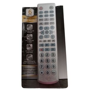 GE 6 DEVICE REMOTE BIG BUTTONS &‎ FULL BACKLIT FOR ALL MAJOR BRANDS NWOT